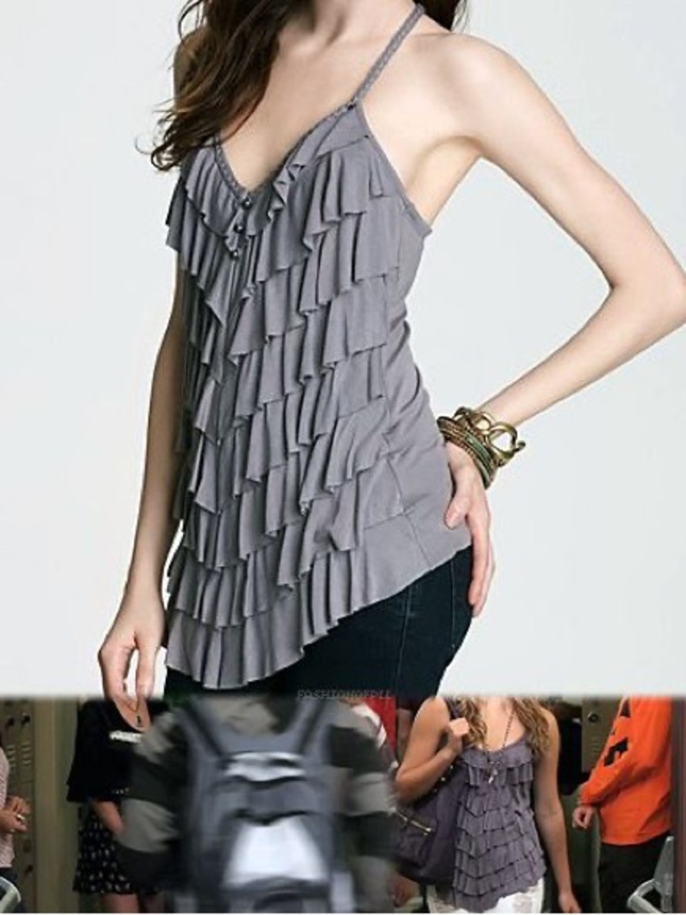 GUESS Georgina Ruffle Top- Gray-Lavender - Picture 2 of 9